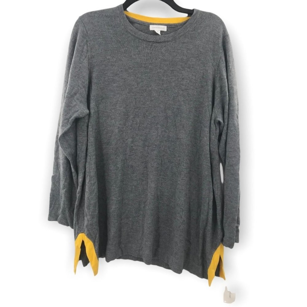 *Charter Club Womens Ladies Plus Size Gray Yellow Colorblocked Detail Sweater 2X